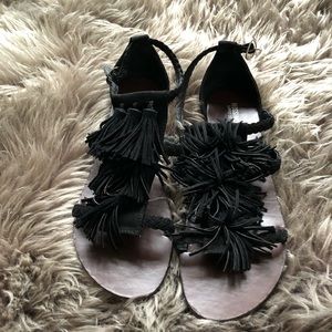 Black Fringe Sandals